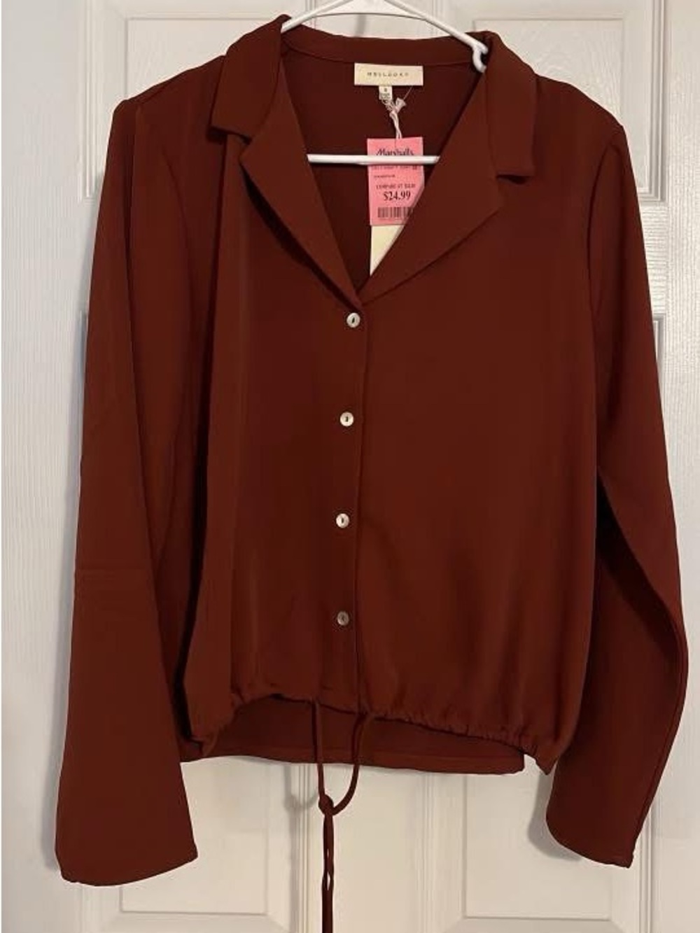 NWT Mello Day Long-Sleeve Drawstring Hem Blouse - Rust